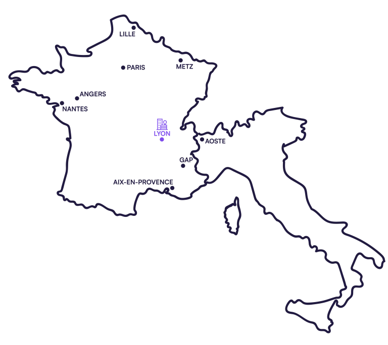 Carte de France et Italie avec les différentes agences Cilea.